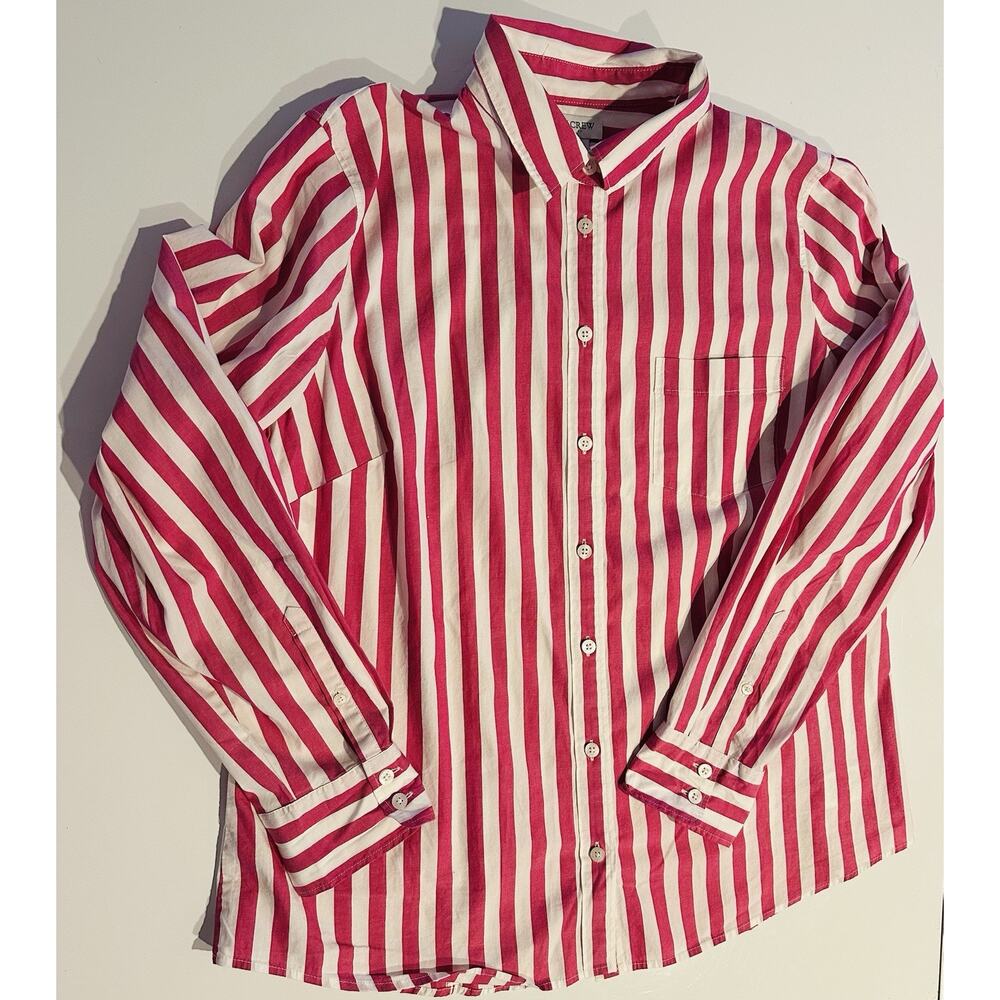J.Crew Women’s Sz XL Pink White Striped Button Front Shirt Cotton Casual Beach